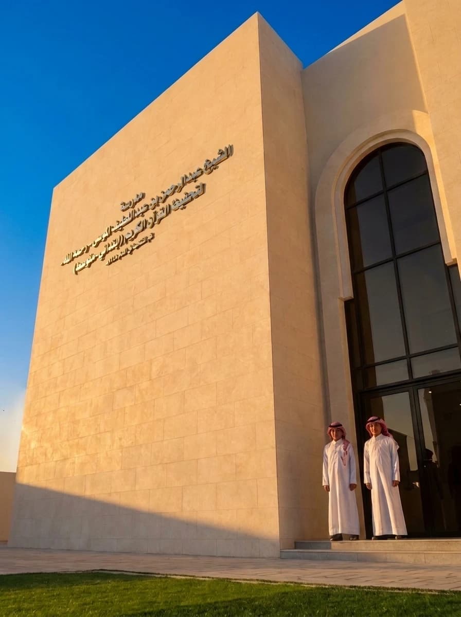 المنظور الجانبي لواجهات مدرسة الشيخ عبدالرحمن الموسى بالأحساء وحركة الطلاب